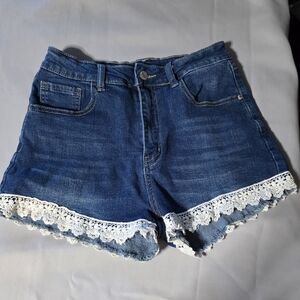 Denim Lace Trim Women's Shorts